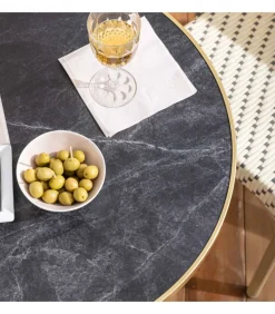 60 cm verstelbare zwartmarmeren terrastafel en 2 grijze stoelen