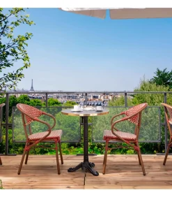 60 cm verstelbare zwartmarmeren terrastafel en 2 rode stoelen