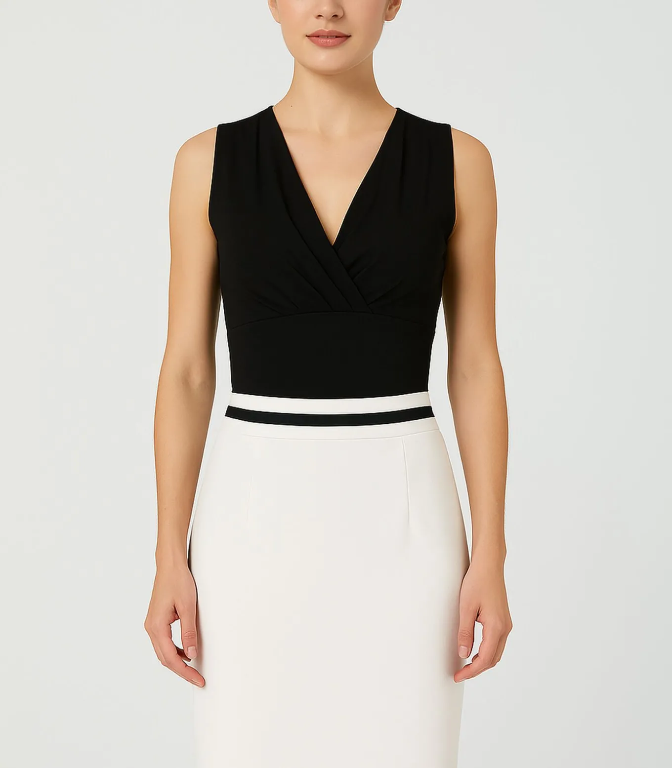 Aansluitende kokerrok met contrasterende zwarte streep