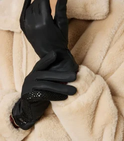 ACHY - Leren handschoenen met contrasterende luipaardstreep