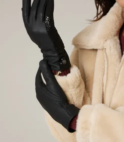 ACHY - Leren handschoenen met contrasterende luipaardstreep