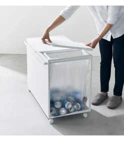 Afvalscheidingsprullenbak met wielen - 3 comp - Tower - Wit