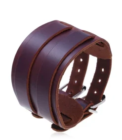 Armband Heren - Breed Bruin Leder met Dubbele Gesp