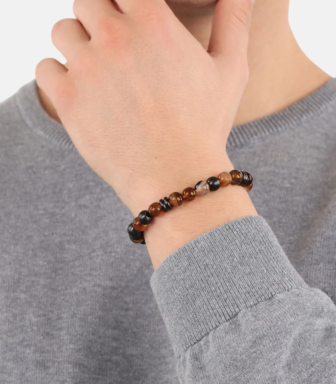 Armband voor mannen, roestvrij staal, stalen kralen, agaat