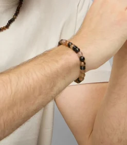 Armband voor mannen, roestvrij staal, stalen kralen, agaat