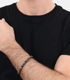 Armband voor mannen, roestvrij staal, lapis, synthetische edelsteen, agaat, tijgeroog