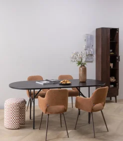 Arthur Eettafel Ovaal Met H-Poot - Eikenhout - Zwart - 75x220x90