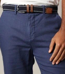 BAGEL - Riem met marineblauwe elastische gesp en bruin leer