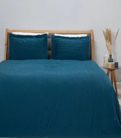 Bedsprei set 2 personen Leron Seti 240x260 cm Benzine blauw (1 Bedsprei, 2 Kussenslopen)