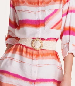 Beige elastische riem met grote gesp