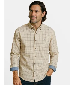 Beige geruit herenoverhemd