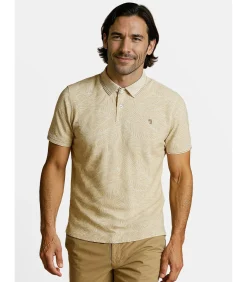 Beige heren poloshirt met bladprint