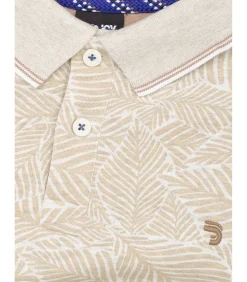 Beige heren poloshirt met bladprint