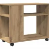 Bijzettafel met wieltjes 70x35x60 cm hout artisanaal eikenkleur