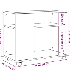 Bijzettafel met wieltjes 70x35x60 cm hout artisanaal eikenkleur