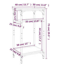 Bijzettafel 40x30x75 cm bewerkt hout gerookt eikenkleurig