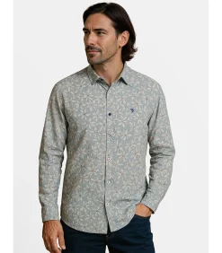 Blauw herenoverhemd met witte bloemen