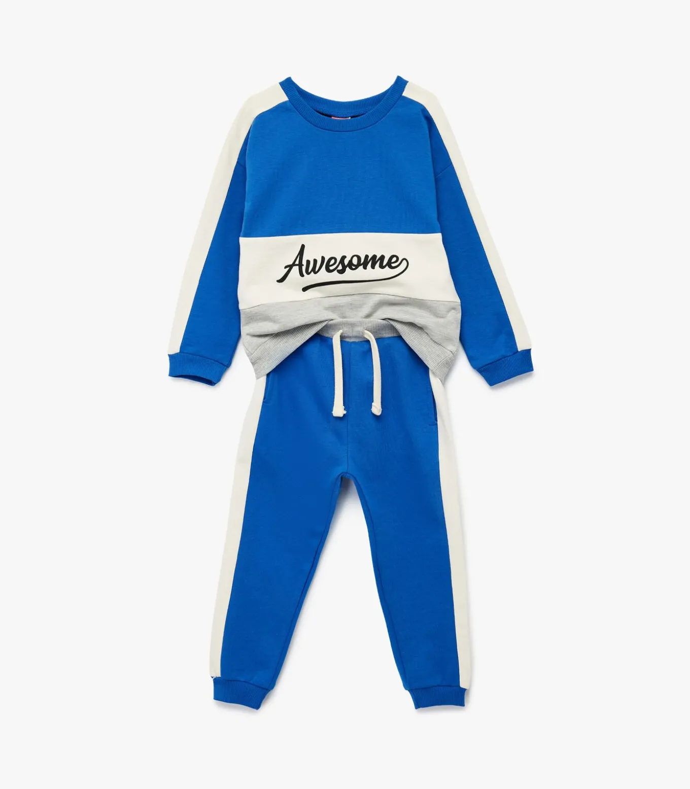 Blauw Kinder Trainingspak met Print en Kleurvlakken