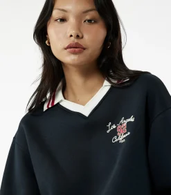 Blauw Oversized Sweatshirt Lange Mouwen Met Borduursel