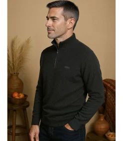 Blauwe herentrui met ritskraag