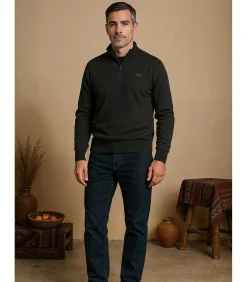 Blauwe herentrui met ritskraag