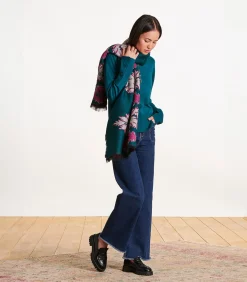 Blauwe jacquard geborduurde sjaal