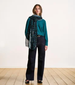 Blauwe wollen sjaal met print