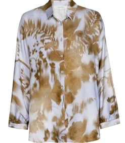 Bloes in viscose met blauw en taupe print