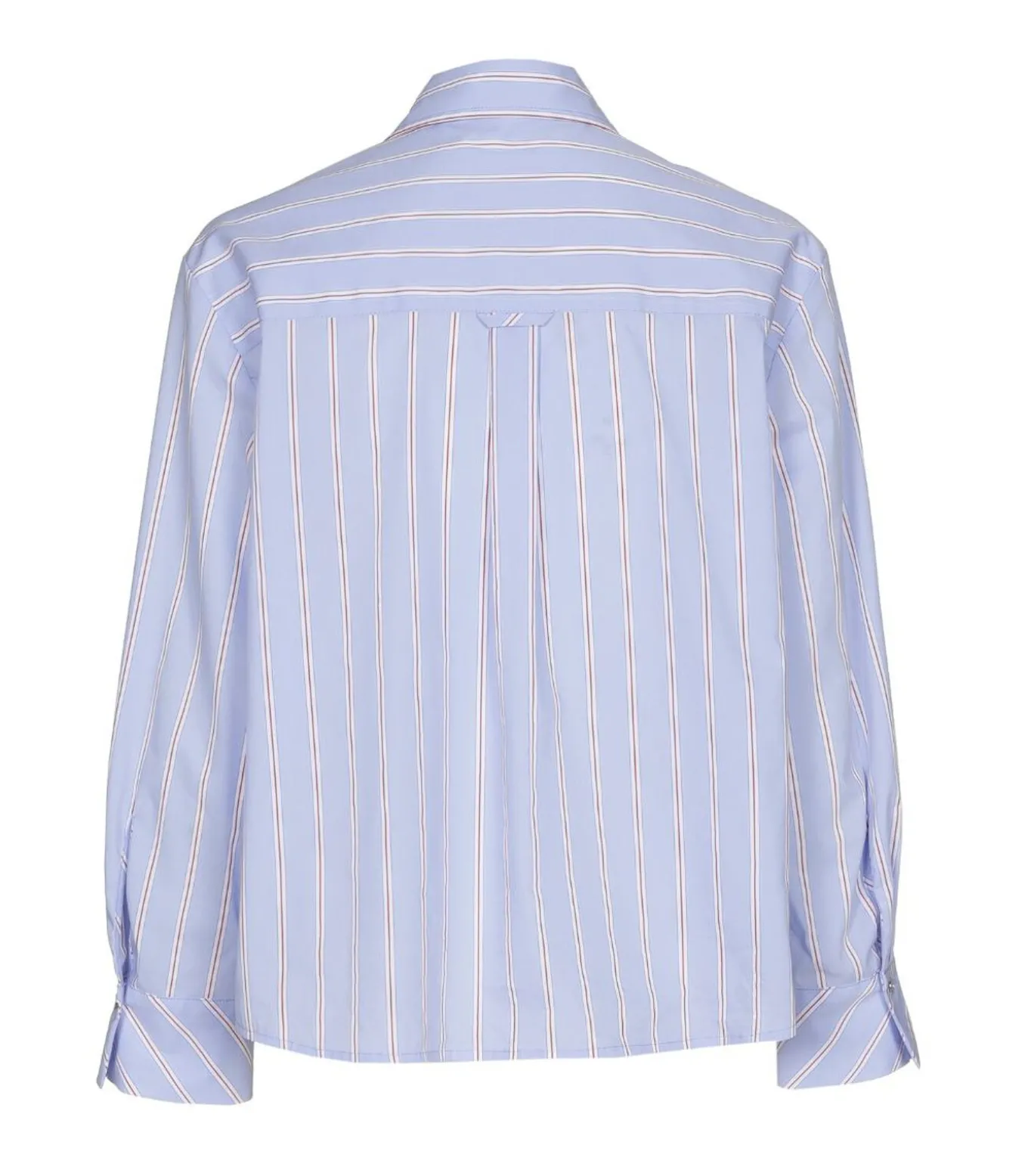 Bloes katoen licht blauw met fijne bordeaux streep