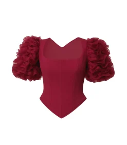 Blouse Met Korte Mouwen “3D Textured Sleeve Scuba Corset Top”