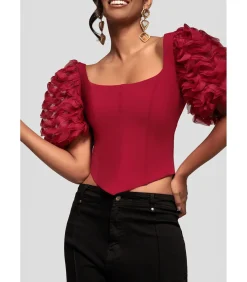 Blouse Met Korte Mouwen “3D Textured Sleeve Scuba Corset Top”