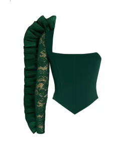 Blouse Met Lange Mouwen “One Shoulder Fan Pleat Frill Corset Top”