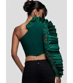 Blouse Met Lange Mouwen “One Shoulder Fan Pleat Frill Corset Top”