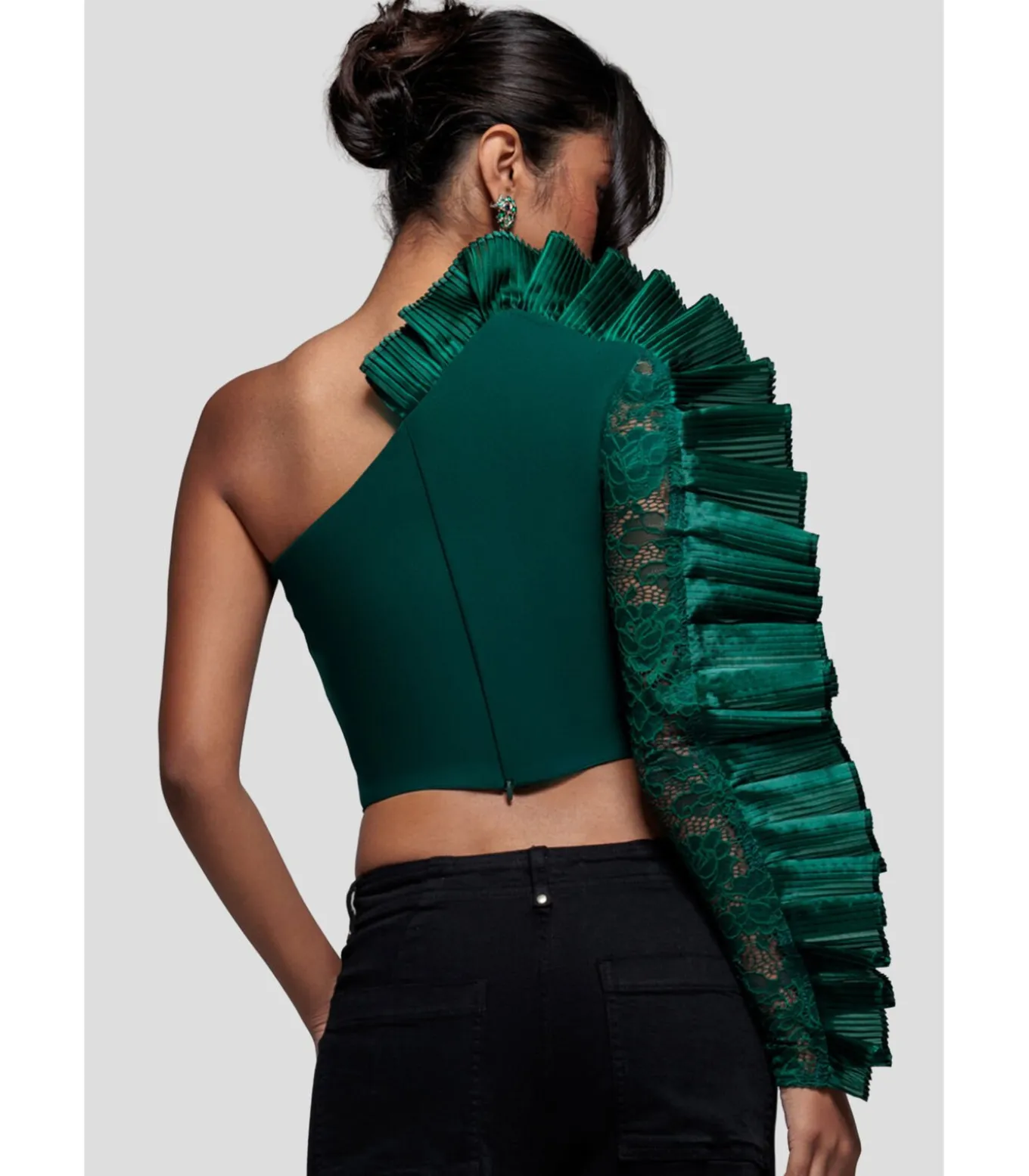 Blouse Met Lange Mouwen “One Shoulder Fan Pleat Frill Corset Top”