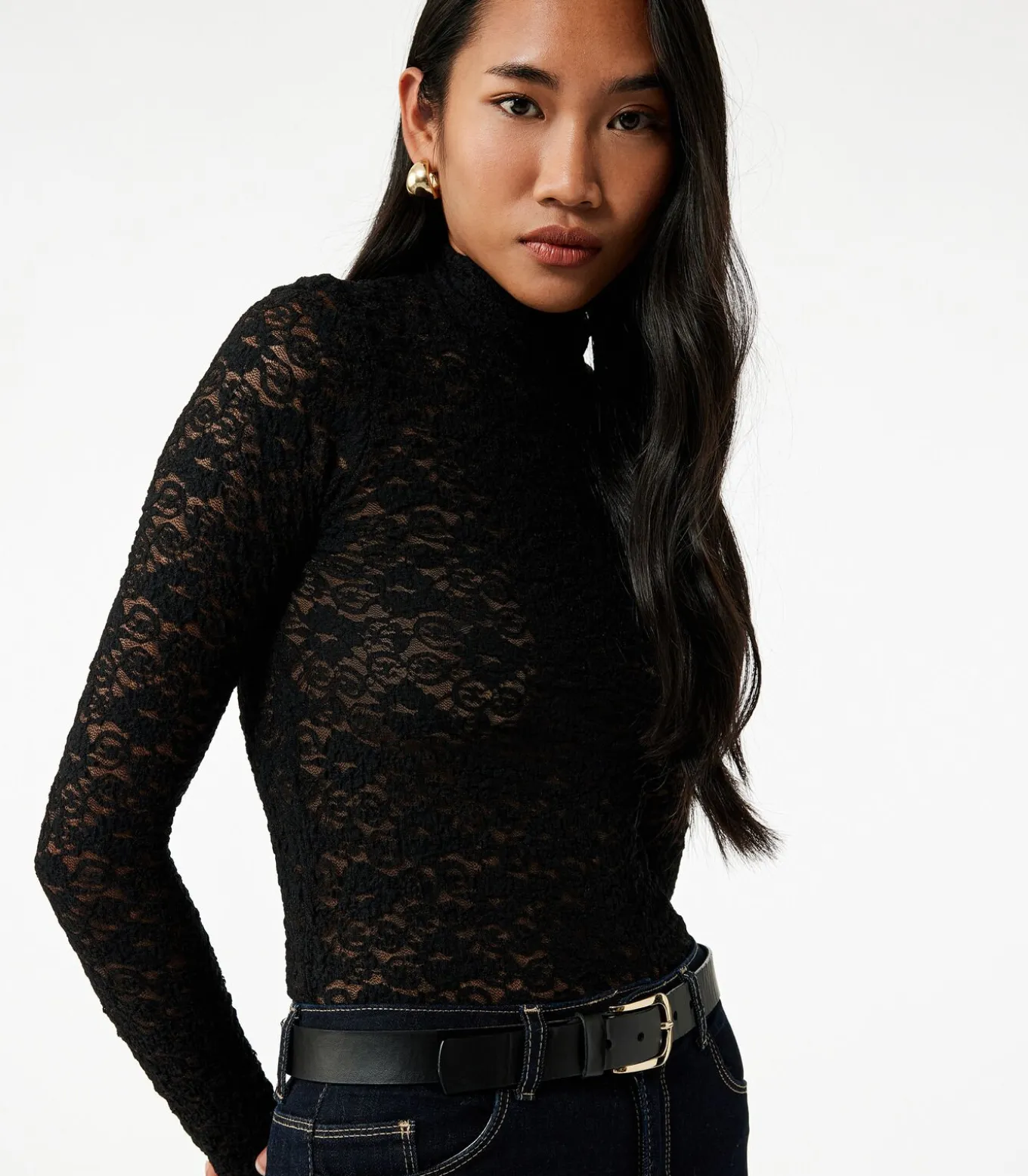 Bordeaux Blouse Lange Mouwen Dikke Kraag Kant