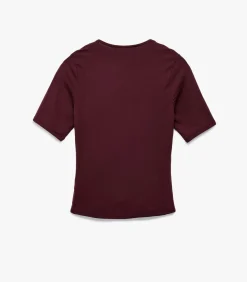 Bordeaux Blouse Slanke Pasvorm Korte Mouwen