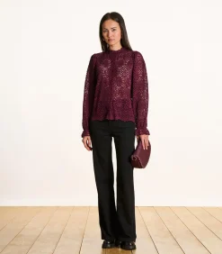 Bordeaux kanten blouse met volant