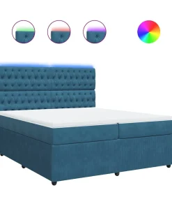 Boxspring met matras fluweel blauw 200x200 cm
