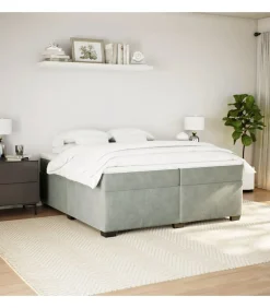 Boxspring met matras fluweel lichtgrijs 200x200 cm