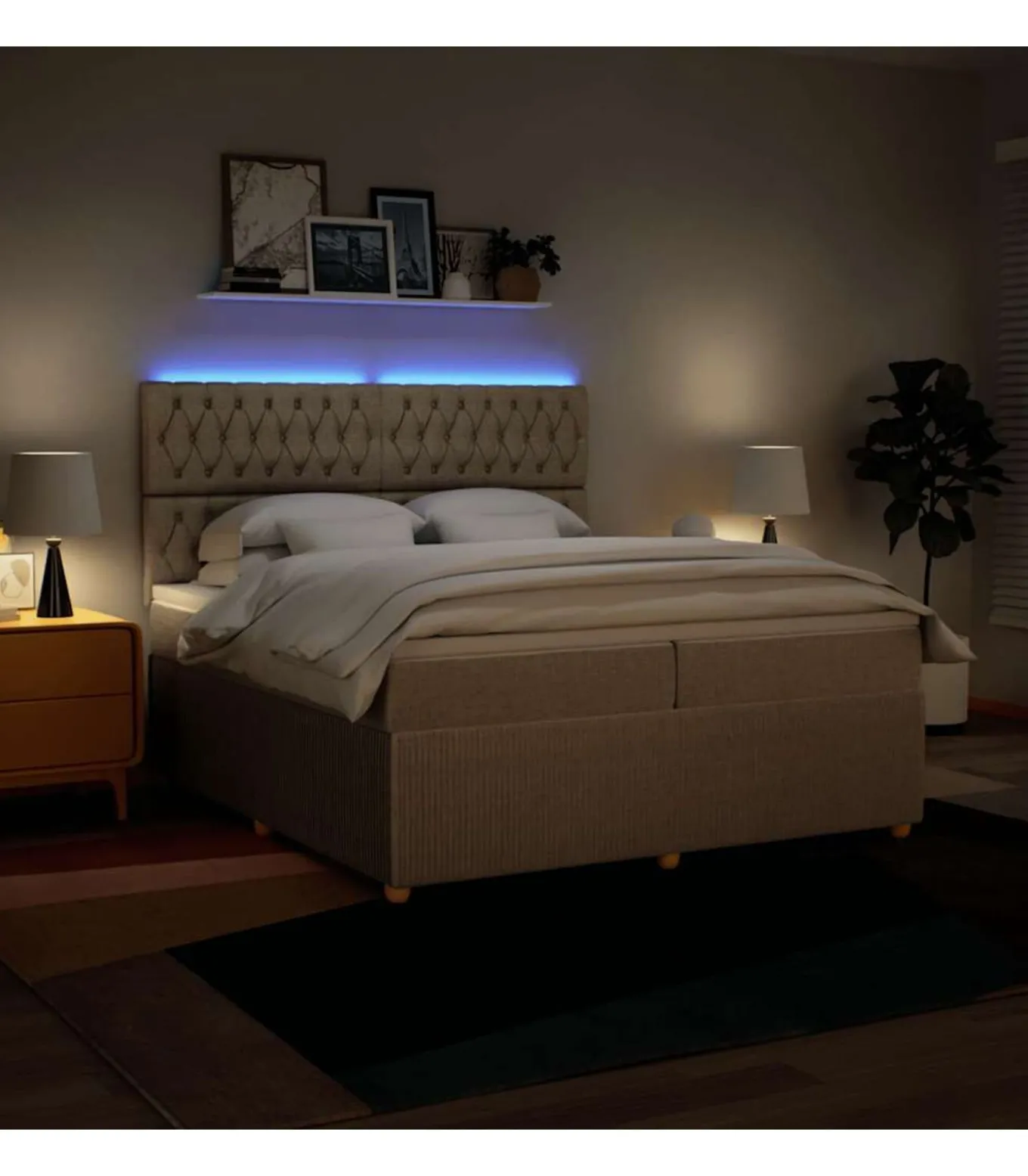 Boxspring met matras stof crèmekleurig 200x200 cm