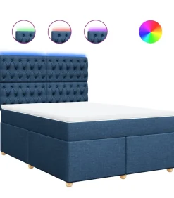 Boxspring met matras stof blauw 140x200 cm
