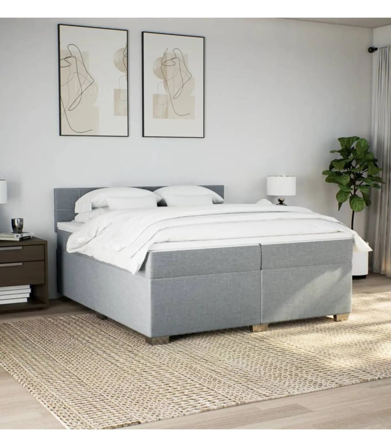 Boxspring met matras stof lichtgrijs 200x200 cm