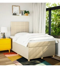 Boxspring met matras stof crèmekleurig 120x190 cm