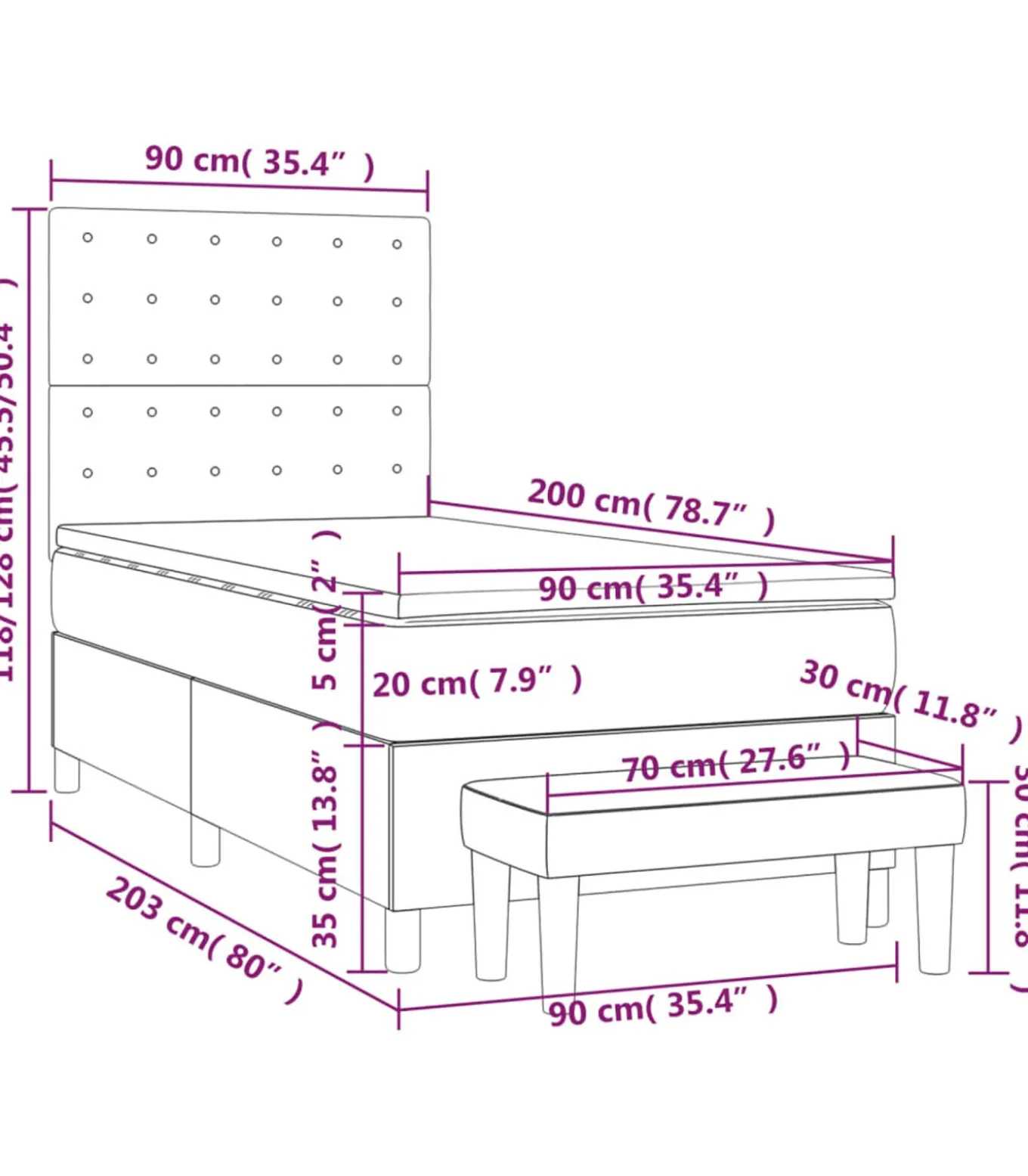 Boxspring met matras stof crèmekleurig 90x200 cm