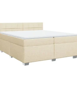 Boxspring met matras stof crèmekleurig 200x200 cm