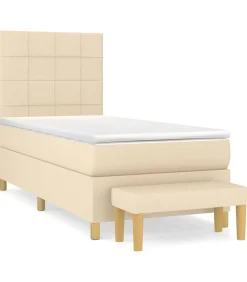 Boxspring met matras stof crèmekleurig 90x200 cm