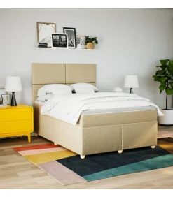Boxspring met matras stof crèmekleurig 160x200 cm