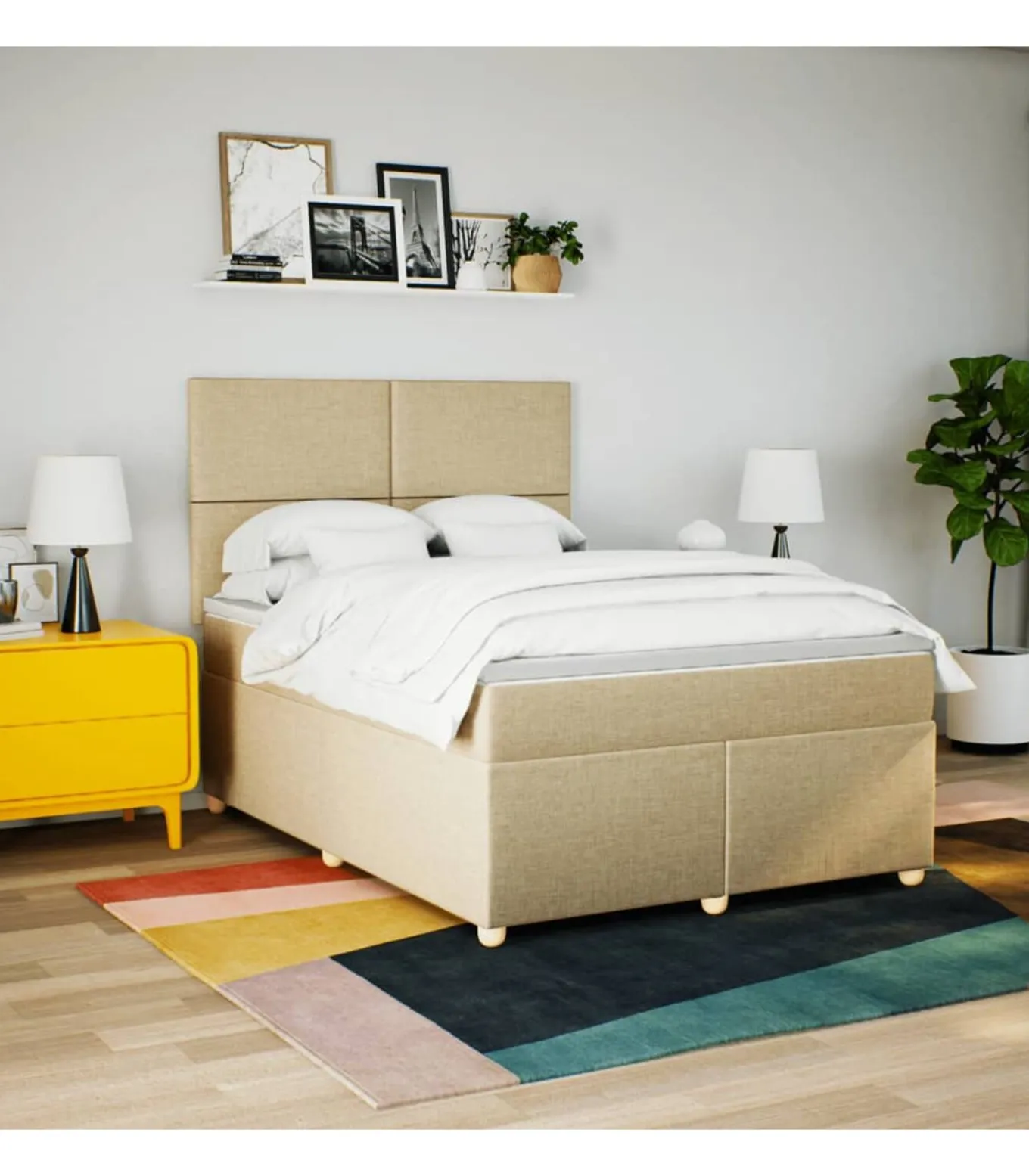 Boxspring met matras stof crèmekleurig 160x200 cm