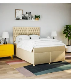 Boxspring met matras stof crèmekleurig 160x200 cm