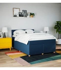 Boxspring met matras stof blauw 140x200 cm